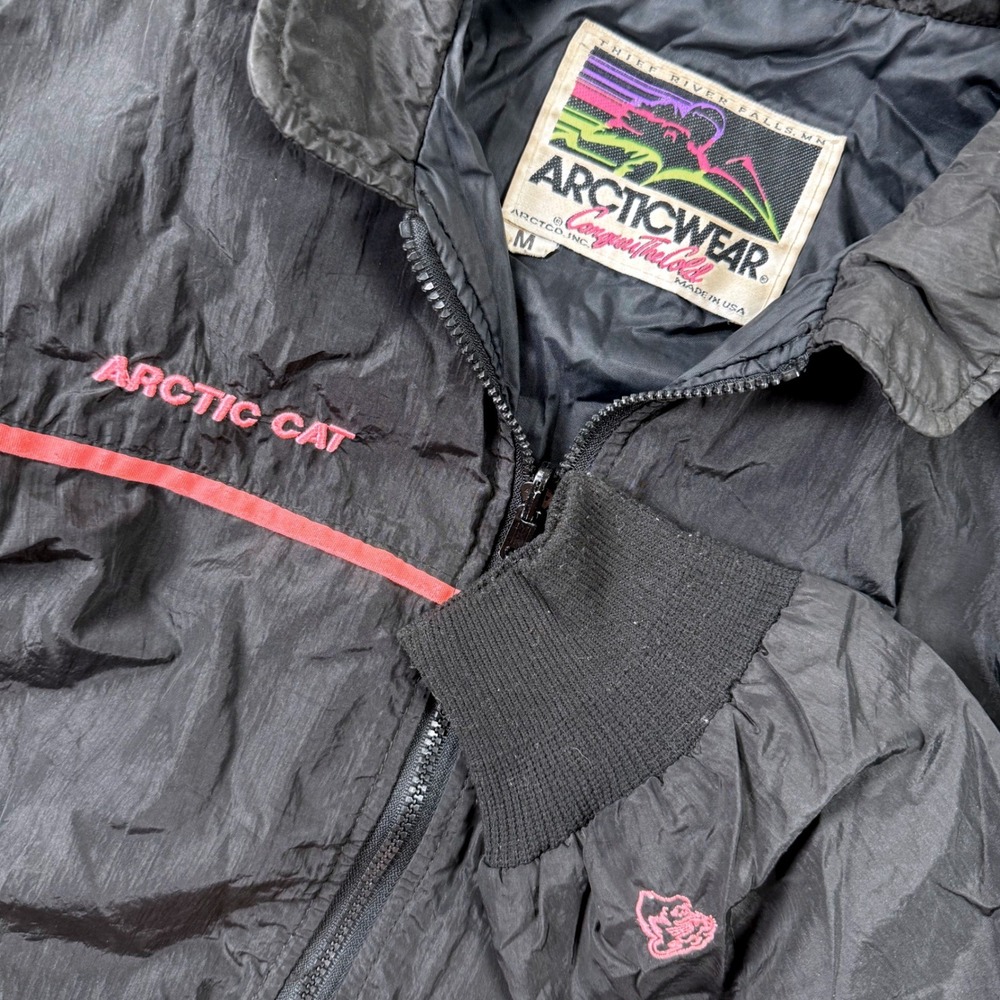 Vintage Arcticwear Arctic Cat Womens Cougar Jacket Black Pink Stripe Medium USA‎